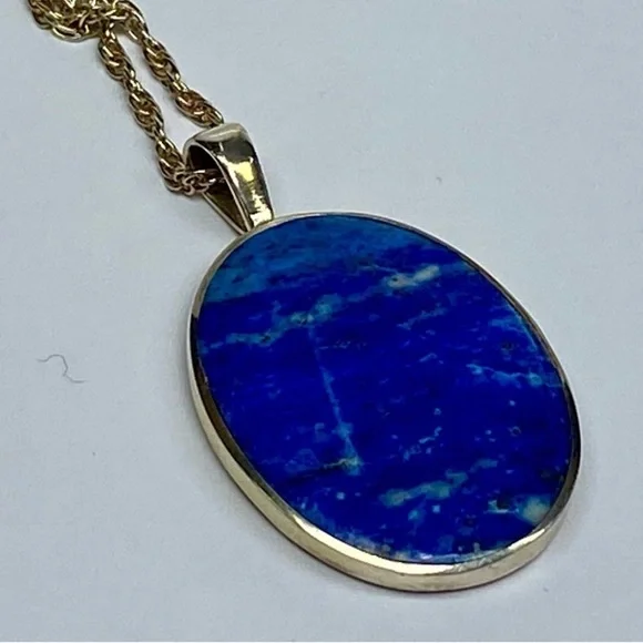 Kabana Vintage Sterling Silver Blue Lapis Cameo Necklace Mother Child Pendant - Picture 4 of 10